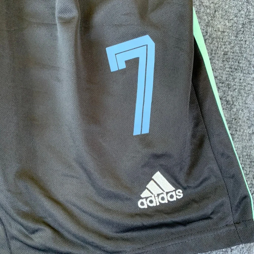 Adidas Ajax Amsterdam Soccer Shorts Mens M Black Good Mint Stripe Number 7 5252